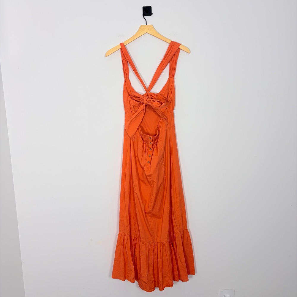 Free People Laila Coral Orange Tie Back Bow Detail Scoop Neck Midi Dress Small - Picture 5 of 9